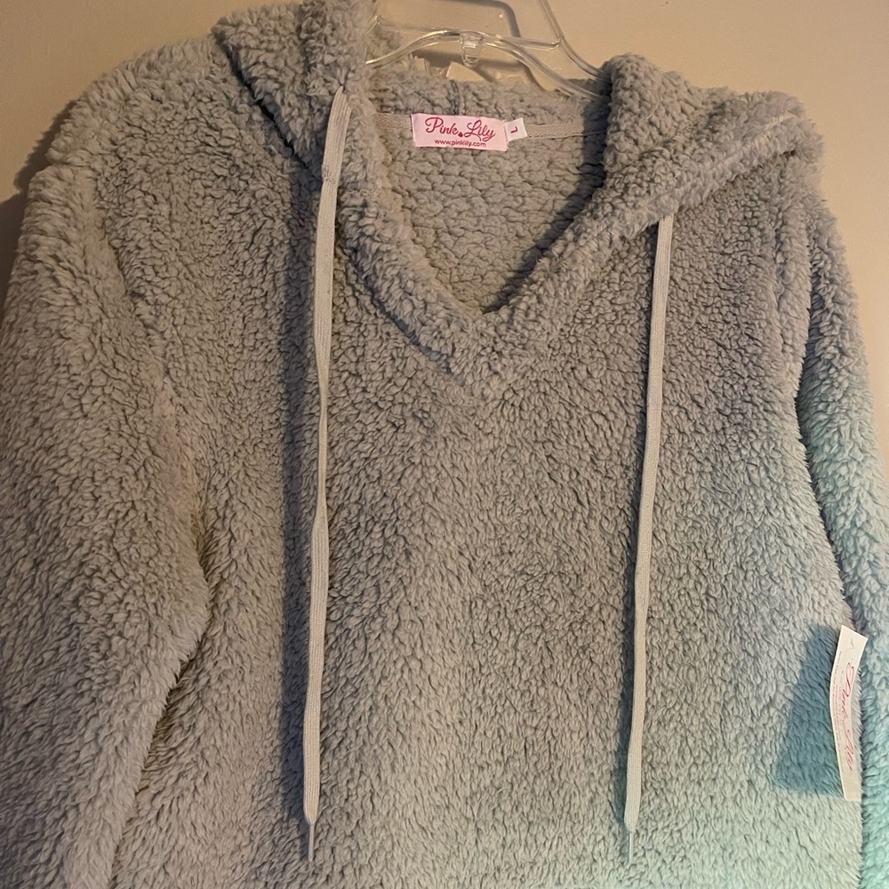 Pink Lily Boutique Gray Sherpa Hoodie large